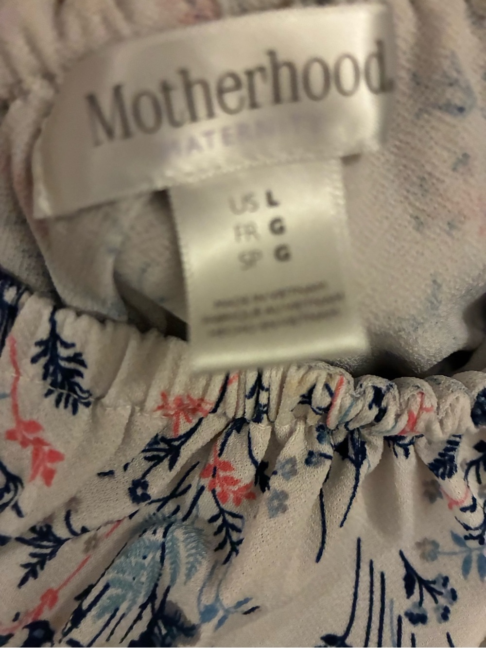 Motherhood Maternity Cream Knit Bottoms with Blue & Pink Floral Print